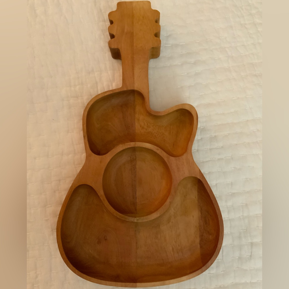 DOLLY PARTON Acacia Wood Guitar Shape Divided Serving Tray Charcuterie Board